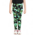 Girl's Cotton Lycra Floral Elasticated Jeggings (Black-Green)