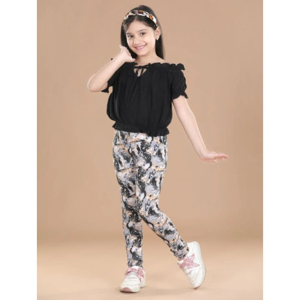 Girl's Cotton Lycra Floral Elasticated Jeggings (Multicolor)