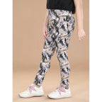 Girl's Cotton Lycra Floral Elasticated Jeggings (Multicolor)