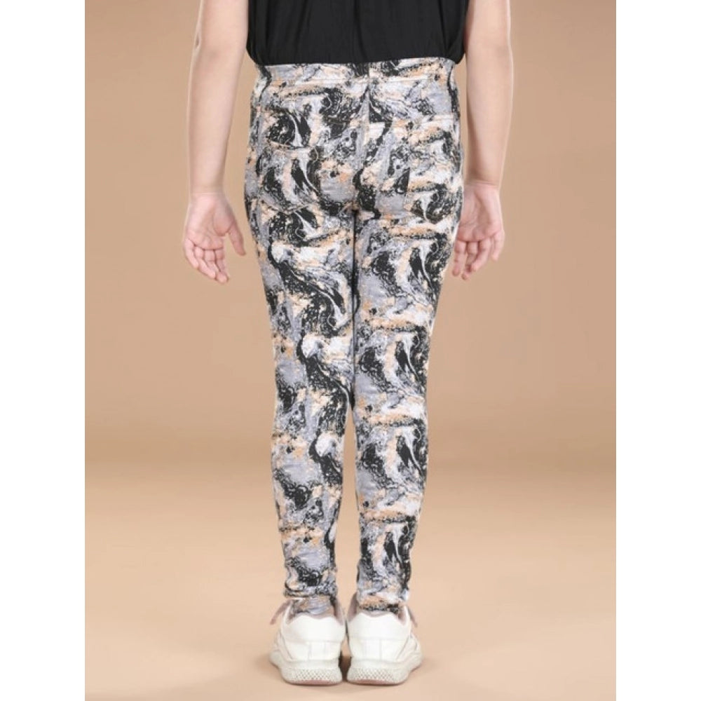 Girl's Cotton Lycra Floral Elasticated Jeggings (Multicolor)