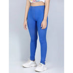 Girl's Cotton Lycra Solid Elasticated Jeggings (Blue)