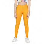 Girl's Cotton Lycra Solid Elasticated Jeggings (Mustard)