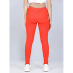 Girl's Cotton Lycra Solid Elasticated Jeggings (Orange)