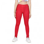 Girl's Cotton Lycra Solid Elasticated Jeggings (Red)