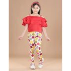 Girl's Cotton Lycra Floral Elasticated Jeggings (Multicolor)