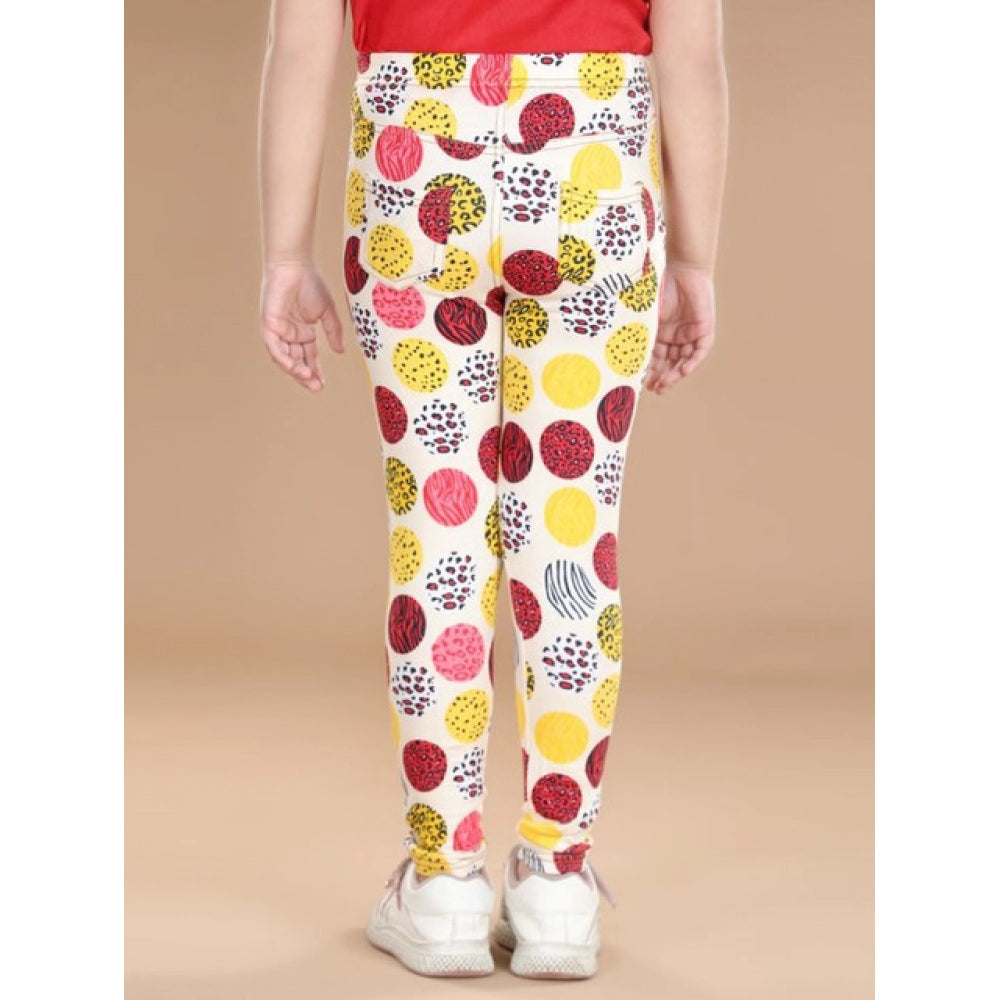 Girl's Cotton Lycra Floral Elasticated Jeggings (Multicolor)