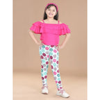 Girl's Cotton Lycra Floral Elasticated Jeggings (Multicolor)
