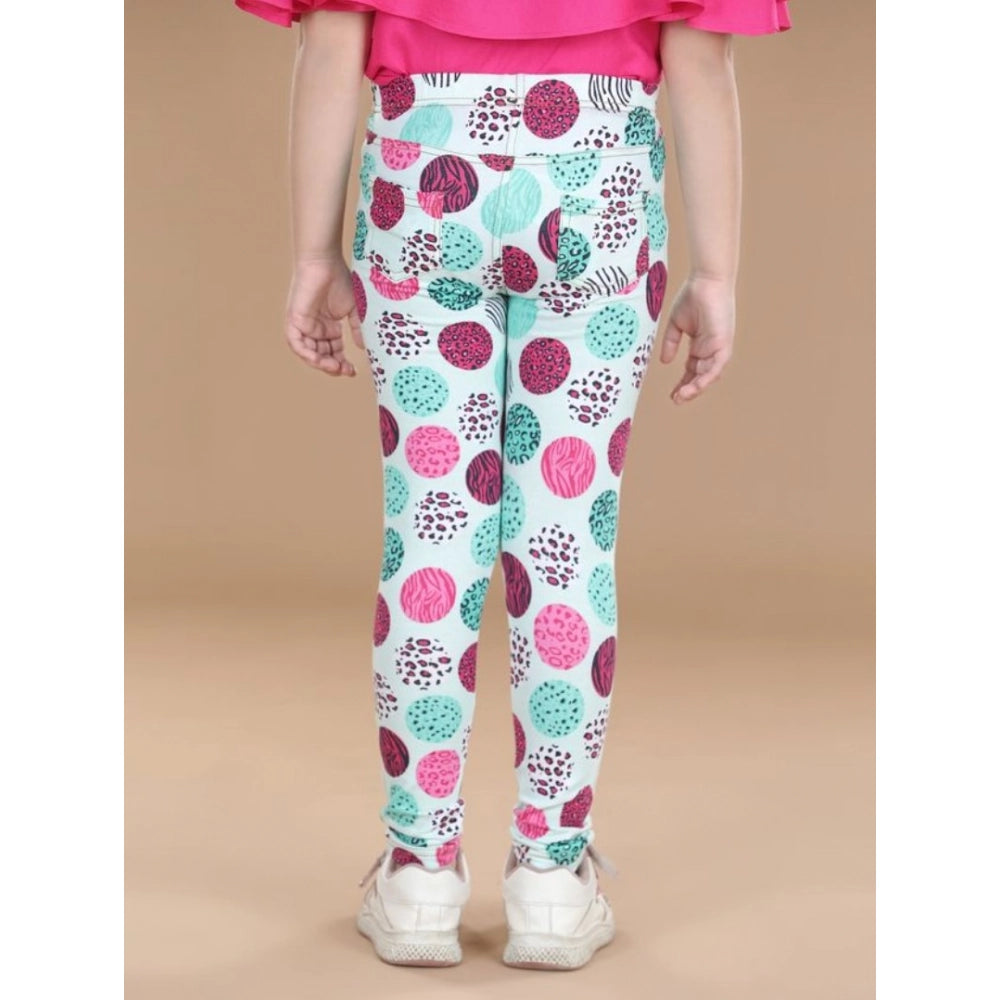 Girl's Cotton Lycra Floral Elasticated Jeggings (Multicolor)