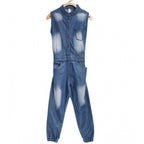 Girl's Denim Embellished Sleeveless Jumpsuit (Blue)