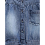 Girl's Denim Embroidered Sleeveless Jumpsuit (Blue)