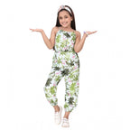 Girl's Denim Embroidered Sleeveless Jumpsuit (White-Green)