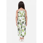 Girl's Denim Embroidered Sleeveless Jumpsuit (White-Green)