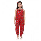 Girl's Rayon Floral Sleeveless Jumpsuit (Red)
