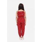 Girl's Rayon Floral Sleeveless Jumpsuit (Red)
