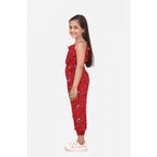 Girl's Rayon Floral Sleeveless Jumpsuit (Red)