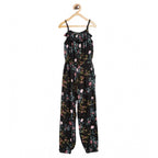 Girl's Rayon Floral Sleeveless Jumpsuit (Black-Pink)