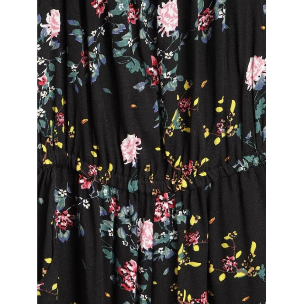Girl's Rayon Floral Sleeveless Jumpsuit (Black-Pink)