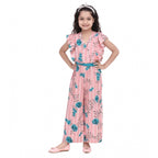 Girl's Rayon Floral Flutter Jumpsuit (Pink-Blue)