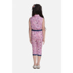 Girl's Cotton Printed Sleeveless Jumpsuit (Pink)