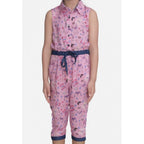 Girl's Cotton Printed Sleeveless Jumpsuit (Pink)