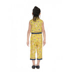 Girl's Cotton Printed Sleeveless Jumpsuit (Yellow)