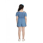 Girl's Rayon Solid Sleeveless Jumpsuit (Blue)