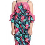Girl's Polyester Floral Cold Shoulder Jumpsuit (Pink)