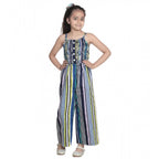 Girl's Rayon Striped Sleeveless Jumpsuit (Blue)