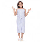 Girl's Polyester Cotton Blend Striped Sleeveless Jumpsuit (Light Blue)