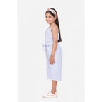 Girl's Polyester Cotton Blend Striped Sleeveless Jumpsuit (Light Blue)