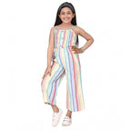 Girl's Polyester Cotton Blend Striped Sleeveless Jumpsuit (Multicolor)