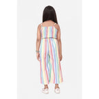 Girl's Polyester Cotton Blend Striped Sleeveless Jumpsuit (Multicolor)