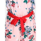 Girl's Polyester Crepe Floral Shoulder Straps Jumpsuit (Peach-Red)