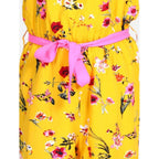 Girl's Polyester Crepe Floral Shoulder Straps Jumpsuit (Yellow-Pink)