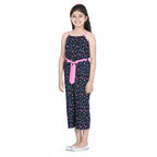 Girl's Rayon Flamingo Print Sleeveless Jumpsuit (Black-Pink)