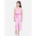 Girl's Rayon Flamingo Print Sleeveless Jumpsuit (Pink)