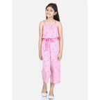 Girl's Rayon Flamingo Print Sleeveless Jumpsuit (Pink)