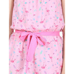 Girl's Rayon Flamingo Print Sleeveless Jumpsuit (Pink)