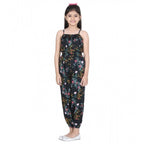 Girl's Rayon Flamingo Print Sleeveless Jumpsuit (Black-Multicolor)