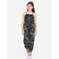 Girl's Rayon Flamingo Print Sleeveless Jumpsuit (Black-Multicolor)