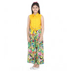 Girl's Rayon Flamingo Print Sleeveless Jumpsuit (Yellow-Multicolor)