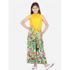 Girl's Rayon Flamingo Print Sleeveless Jumpsuit (Yellow-Multicolor)