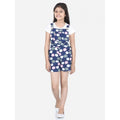 Girl's Rayon Polka Sleeveless Jumpsuit (Blue-Pink)