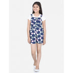 Girl's Rayon Polka Sleeveless Jumpsuit (Blue-Pink)
