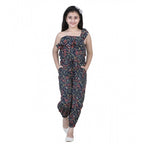 Girl's Polyester Moss Floral Sleeveless Jumpsuit (Multicolor)