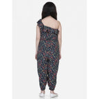 Girl's Polyester Moss Floral Sleeveless Jumpsuit (Multicolor)