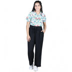 Girl's Polyester Floral Short Sleeves Jumpsuit (Green-Black)