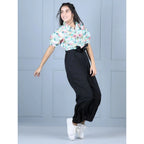 Girl's Polyester Floral Short Sleeves Jumpsuit (Green-Black)