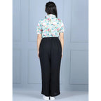 Girl's Polyester Floral Short Sleeves Jumpsuit (Green-Black)