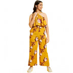 Girl's Polyester Crepe Floral Sleeveless Jumpsuit (Mustard)